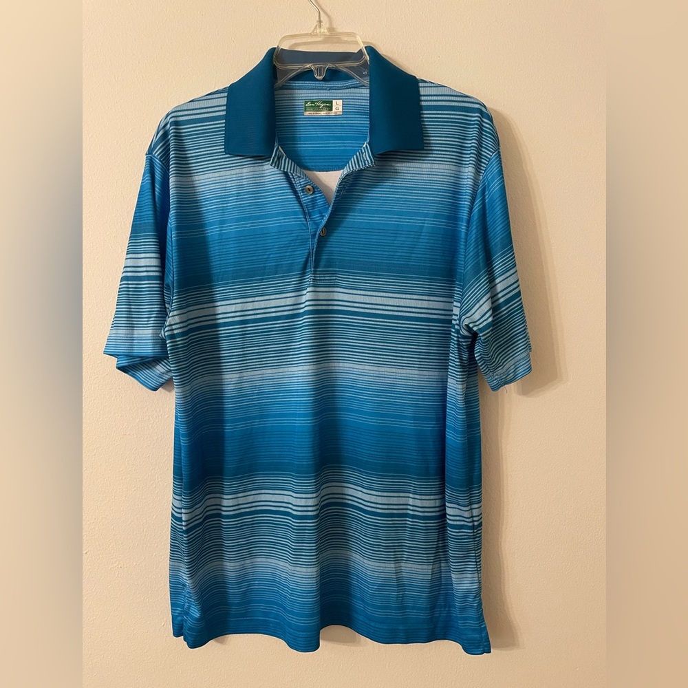 Ben Hogan Blue Striped Polo Shirt Size Large